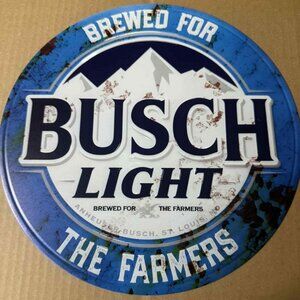 Rustic Busch Light Beer Sign: Brewed for Farmers Bar Decor (12 inch Diameter)